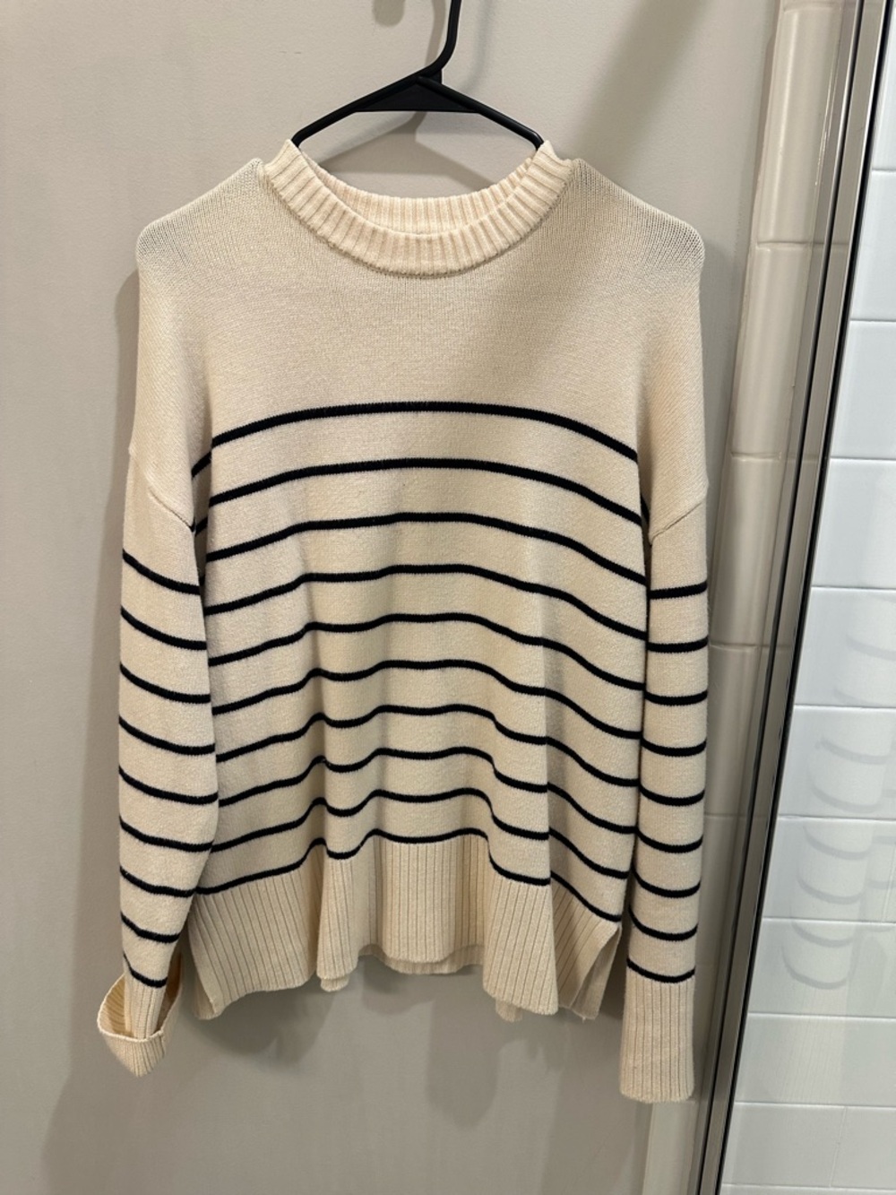 Zara Cream and Black Striped Knit Sweater